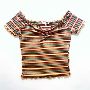 Women’s Sz XS Striped Off-The-Shoulder Ribbed Crop Top